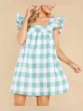 NWT Womens Red Dress Boutique Gingham Babydoll Mini Dress size Medium